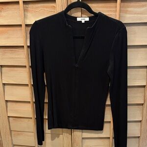 Joah Brown Black Long-Sleeve Zip-Front Top